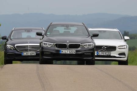 BMW 530d Touring, Mercedes E 350 d T, Volvo V90 D5 AWD Front BMW 530d Touring, Mercedes E 350 d T, Volvo V90 D5 AWD Front