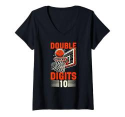 Damen Doppelstellige Geburtstagsdekoration Junge 10 Basketball-Liebhaber T-Shirt mit V-Ausschnitt von 10 Year Old Birthday Basketball 10th Bday Tee