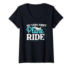 Damen Meine allererste Flugreise Das erste Mal fliegendes Flugzeug T-Shirt mit V-Ausschnitt von 1st Time Flying Airplane Pilot Kids