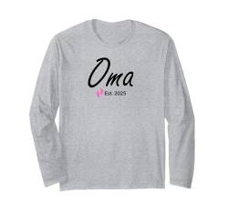 Neue Oma eines kleinen Mädchens gegründet 2025 Langarmshirt von 2025 New Baby Girl Announcement Pink Footprints