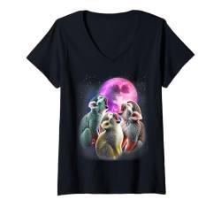 Damen 3 Eichhörnchenaffen heulen auf dem Mond, lustiger Affenliebhaber T-Shirt mit V-Ausschnitt von 3 Animals Howling At The Moon Gift Ideas