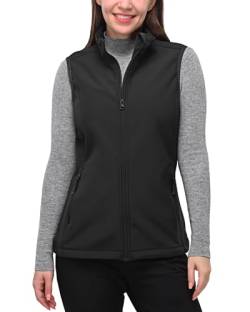 33,000ft Damen Softshell Full Zip Gilet Fleece Gefüttert Winddicht Weste Oberbekleidung Leichte Ärmellose Jacke für Laufen Wandern Golf, Schwarz , 24-26 von 33,000ft