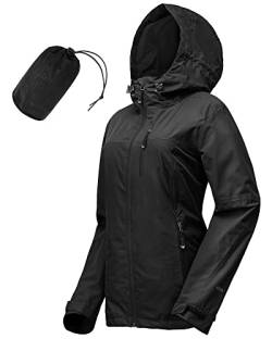 33,000ft Damen Wasserdicht Packbar Regenjacken Leicht Atmungsaktiv Windbreaker Regenmantel Outdoor Winddicht Laufen Golf Radjacke mit Kapuze, Schwarz , 48 von 33,000ft