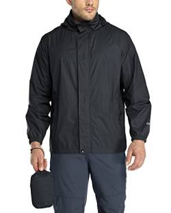 33,000ft Regenjacke Herren Leicht Wasserdicht Faltbare Regenmantel mit Kapuze Fahrrad Rain Windbreaker Windjacke Camping Outdoor schwarz 3XL von 33,000ft