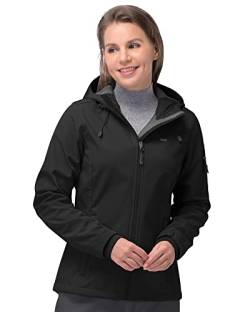 33,000ft Softshelljacke Damen Wasserdichte Atmungsaktive Warme Winterjacke Fleece Übergangsjacke Winddichte Funktionsjacke mit Kapuze Schwarz M von 33,000ft