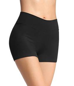 4How Damen Kurze Sporthose Baumwolle Sportshorts Fitness Yoga Shorts Nahtlose Tanzshorts Hotpants Schwarz L von 4How