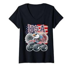 Damen Weißkopfseeadler USA Monster Truck USA Flagge 4. Juli T-Shirt mit V-Ausschnitt von 4th July Patriotic Eagle Wear For Independence Day
