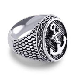 555Jewelry Edelstahl Vintage Siegelring Nautisch Pirat Seemann Anker Ring für Herren, Metall von 555Jewelry