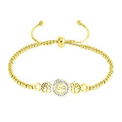 555Jewelry Verstellbares Bolo-Armband mit Zirkoniasteinen, Baum des Lebens, für Damen und Mädchen, Gold von 555Jewelry