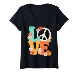 Damen Friedenszeichen Liebe 60er 70er Jahre Shirts 70er Jahre Outfits für Frauen T-Shirt mit V-Ausschnitt von 60 s 70 s Shirts 70s Outfits For Women