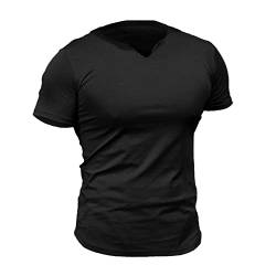 Herren Mesh Athletic T-Shirts mit geteiltem V-Ausschnitt für Fitnesstraining Bodybuilding Color Black Size L von 7Power