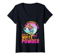 Damen Ski 90er 80er Ski Outfit Retro Skifahren T-Shirt mit V-Ausschnitt von 80s 90s Ski Bekleidung für Frauen Männer