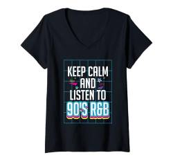 Damen Keep Calm And Listen To 90s R&B Music Lover T-Shirt mit V-Ausschnitt von 90s R&B Musik Liebhaber Design Idee