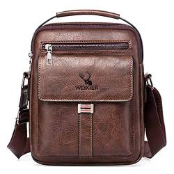 Herren Schultertasche Messenger Bag PU Leder Business Reise Crossbody Pack Satchel Seitentasche Casual Handtaschen Mann Tasche für Arbeit Wandern Reisen täglichen Gebrauch, dunkelbraun, small von A-QMZL