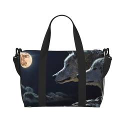 Full-Moon Wölfe 3D-bedruckte Reisetasche für Damen und Herren – Wochenend-Übernachtungstaschen mit verstellbarem Schultergurt und Griff, Schwarz , Einheitsgröße, Reisetasche von AABSTBFM