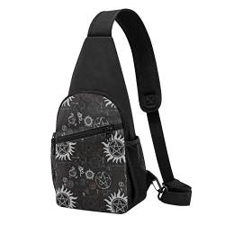 Kleine Sling Rucksäcke Leopardenmuster bedruckte Umhängetasche Umhängetasche Brusttasche für Herren, Supernatural Symbole schwarz, Einheitsgröße, Wanderrucksack von AABSTBFM