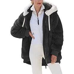 AACH Fleece Mantel für Damen Plüschjacke Warme Kapuzenjacke Reißverschluss mit Kapuze Plüschmantel Winter Verdicken Wintermantel Flauschige Elegant Teddyjacke Thermo Fleece Fleecejacke von AACH