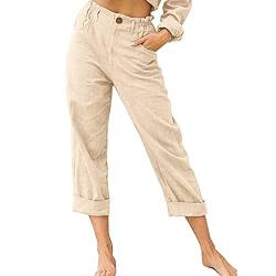 AACH Leinenhose Damen Sommer 3/4 Sommerhose Leicht Dreiviertel Hose Caprihose Luftige Freizeithose High Waist Stoffhose Casual Baumwolle Leinen Kurze Capri Hosen befristetes Angebot des Tages von AACH