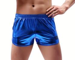 Herren Weiche Stretchy Holographisch Glänzend Metallic Badehose Boxershorts Hotpants Bikini Badeanzug Bühne Clubwear, blau, Medium von ABAFIP