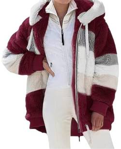 ABINGOO Damen Mantel Kapuzenjacke Winterjacke Mode Warm Hoodie Pullover Jacken Reißverschluss Plüschjacke Fleecejacke Oberteile(Rot,L) von ABINGOO