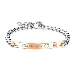 Edelstahl-Paar-Armbänder, Geschenk für Liebhaber, seine Königin, Ihren König, personalisiertes Armband, Modeschmuck für Männer und Frauen, Geschenke, Edelstahl, Kristall,, Edelstahl, Kristall von ABJFJE