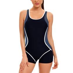 ABOCIW Sportlicher Boyleg-Badeanzug für Damen, Racerback, bescheidene Bauchkontrolle, sportlicher Badeanzug, Schwarz + Grau, 3X-Large von ABOCIW