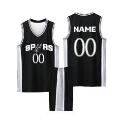 2-Teiliges Benutzerdefiniert Basketball Trikots Kinder/Erwachsener mit Namen Nummber Basketball Trikots Shirt und Shorts, Personalisierte Basketball Trikots Kinder/Erwachsener Schwarz 2XS von ABRTJCL