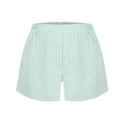 ABRTJCL Schlafanzughose Damen Kurz Pyjamahosen Damen Karierte Hose Damen Shorts Damen Gingham Shorts Blau Weiß Gestreifte Pyjamahose Damen Pyjama Damen Kurz Baumwolle Kurze Hosen Grün S von ABRTJCL