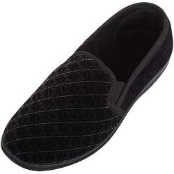 Absolute Footwear Herren-Winter-Hausschuhe aus Velours, einfach anzuziehen, mit doppeltem elastischem Zwickel, Schwarz , 48 EU von ABSOLUTE FOOTWEAR