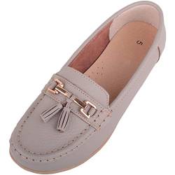 Damen Schlupfschuhe Leder Loafer/Deck/Bootsschuhe/Sandalen, Grau - mushroom - Größe: 36 EU von ABSOLUTE FOOTWEAR