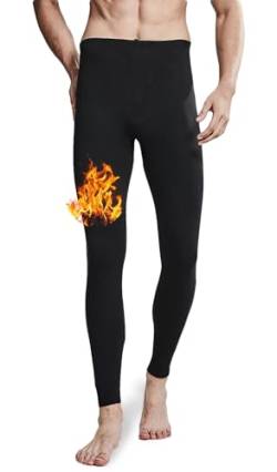 ACHTELEPHS Herren Thermounterhose aus Baumwolle Thermo Unterhosen Gefütterte Leggings Skiunterwäsche Schwarz XXL von ACHTELEPHS