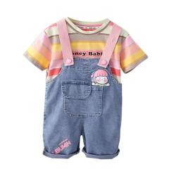 ACMEDE 2tlg Baby Mädchen Kleidung Set 6 Monate-4 Jahre Baby Mädchen Regenbogen gestreiftes Oberteil+ baby Jeans Latzhose Jumpsuit mit Engelsflügeln Gr. 70/74/80/86/92/98/100/104/110 von ACMEDE