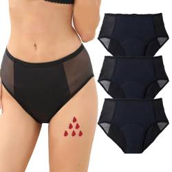 ACMEDE 3er-Pack Damen Perioden Unterwäsche Starke Blutung 50ml Waschbar, Mädchen 4 Layer Menstruation Unterhosen Postpartum Slips Baumwolle Sexy Mesh Periodenslips, XS - 6XL,40-160KG von ACMEDE