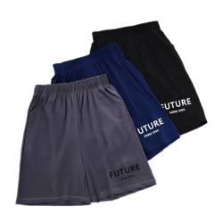 ACMEDE Jungen Sweat Shorts mit Buchstabenmuster 116/122/128/134/146/158 3er Pack Jungen Leicht Kurze Hose Sommer Sporthosen Jogging Hosen Shorts Freizeit Sommer Hosen Shorts 4-12 Jahre von ACMEDE