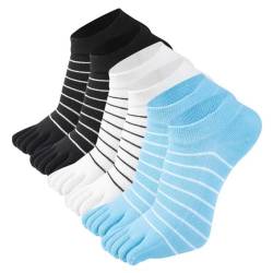 ACMEDE Zehensocken Damen 34-39 sneaker Sneaker Socken Laufsocken Damen Kurze Socken mit Zehen Baumwolle Gestreifte Socken Sportsocken Fünf Finger Socken für Damen und Teenager-Mädchen, 6 Paare von ACMEDE