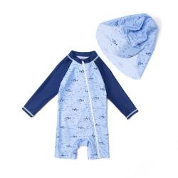 ADAVERANO Baby Jungen Repreve® Recycelter Badeanzug/Sonnenanzug UPF 50+ Einteiliger Ganzlängen-Reißverschluss Kappe.(Fisch,68-74cm) von ADAVERANO