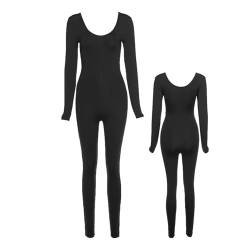 ADERN Langarm-Strampler für Damen, Fitness-Jumpsuits für Damen,Hochelastischer, lässiger Yoga-Sport-Strampler - Niedriger Kragen Herbst Winter Hohe Taille Einfarbig Fitness Strampler Für Frauen von ADERN