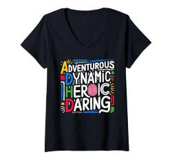 Damen ADHS Adventurous Dynamic Heroic Daring Neurodiverse T-Shirt mit V-Ausschnitt von ADHD Awareness Appreciation Attention Deficit