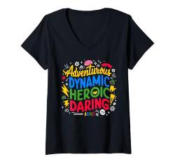 Damen ADHS Adventurous Dynamic Heroic Daring Neurodiverse T-Shirt mit V-Ausschnitt von ADHD Awareness Appreciation Attention Deficit