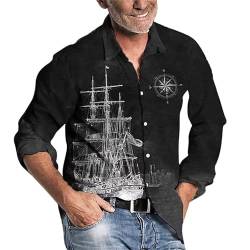 Herren Freizeithemd Schiff Bedruckt Langarmhemden Mode Vintage Boot Muster T Shirt Regular Button Hawaii Strand Bluse Top von ADITIRCP