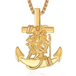 ADMETUS Gold Heiliger Christophorus Anker Kette Anhänger 925 Sterling Silber St Christopherus Halskette Kette Gold Anchor Schmuck Religiöser Geschenke für Herren von ADMETUS