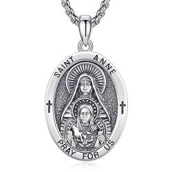 ADMETUS Heiliger Anne Anhänger Sterling Silber Heiliger Anne Medaille Herren St. Anne Halskette Kette Schutz Schmuck Religiöse Geschenke von ADMETUS