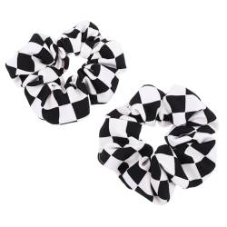 ADOCARN 2 Stk Schwarz-weiß Kariertes Haarseil Karierter Scrunchie Flauschiger Scrunchie Pferdeschwanz-haarband Haargummis Für Frauen Glänzendes Haargummi Haarschmuck Für Mädchen Chiffon von ADOCARN