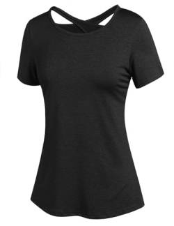 ADOME Damen Sport T-Shirt Kurzarm Sportshirt Funktionsshirt Yoga Shirt Damen Rückenfreies Oberteil Laufshirt Top Sport Shirts Elastisch Schwarz XL von ADOME