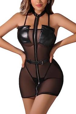 ADSEXY Frauen Sexy Club Party trägerlosen durchsichtigen Bodycon Pu Leder Schwarz geraffte Latex Kleid, Schwarz, Klein von ADSEXY