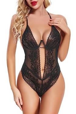 ADSEXY Sexy Dessous Damen für Frauen Bodysuit Tiefer V Unterwäsche Body Damen Sexy Spitze Strapsen Negligee Reizwäsche Mini Teddy Lingerie Babydoll von ADSEXY