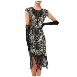 AEGJEGVD Damen 1920er Pailletten Kleid Flapper Charleston Kleid Rundhals Gatsby Quasten Retro Saum Cocktail Kurzarm Flapper AbschlussballKleid Abendkleid Cocktailkleid Party Kostüm Kleid von AEGJEGVD