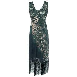 AEGJEGVD Damen 1920s Kleid mit Pailletten Quaste Rundhals Ärmellos 20er Jahre Flapper Kostüm V-Ausschnitt Kniekleid Kleid für Great Gatsby Motto Party Halloween Karneval Fasching von AEGJEGVD