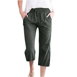 AEGJEGVD Leinenhose Damen Sommer 3/4 Gerades Bein Bequeme Stoffhose Leicht Einfarbig Strandhose mit Kordelzug und Taschen Baumwolle Leinen Stoffhose Bequeme Luftige Freizeithose Sommer Palazzo Hose von AEGJEGVD