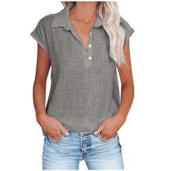 AEGJEGVD Sommer Leinenbluse Damen Elegante Baumwolle Tshirt Sexy V-Ausschnitt Oberteile Casual Einfarbig Tunika Longshirt mit Knopfleiste Leinen Sommershirts Leicht Atmungsaktiv Leinenhemd Shirt 2024 von AEGJEGVD